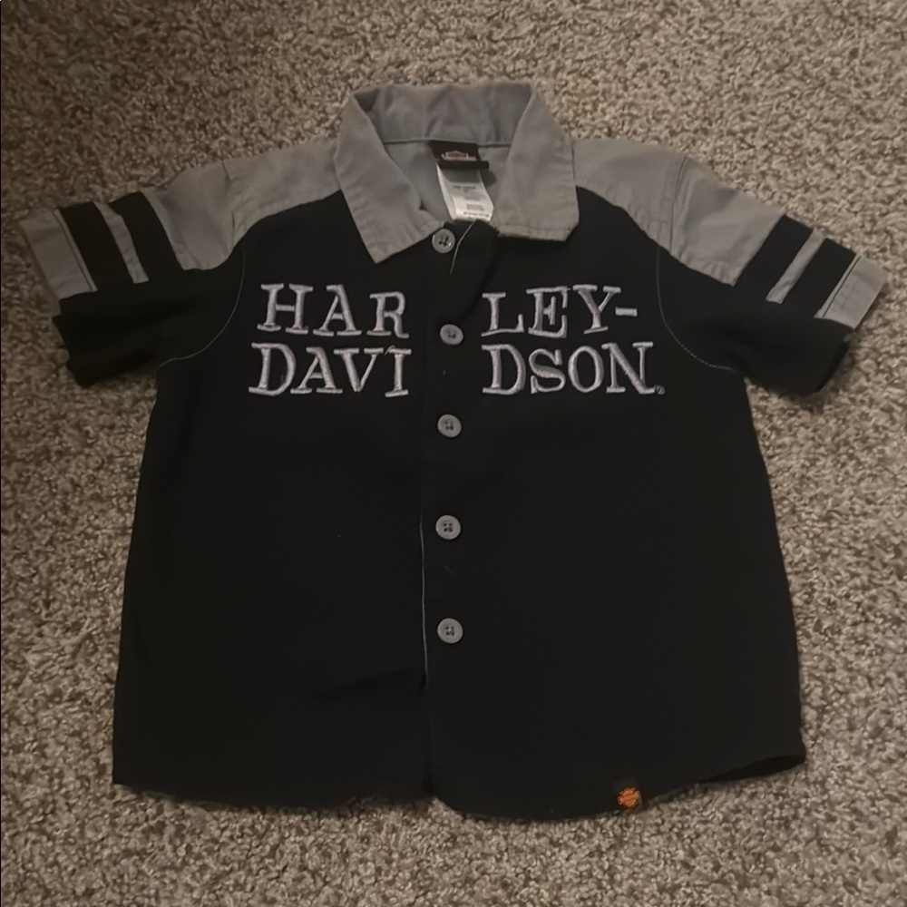 Harley-Davidson Black and Gray Button Down Shirt Two-Tone Design